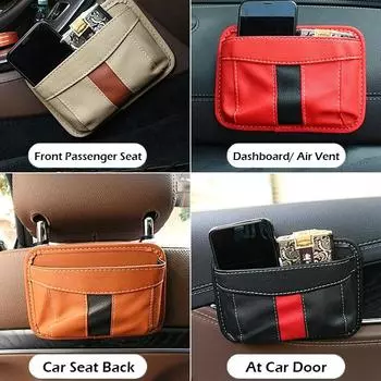 Самоклеящийся карман для хранения в автомобиле, липкая сумка-органайзер для сиденья, боковой двери, кожаный набор для хранения телефона, кошелька, карт коричневый