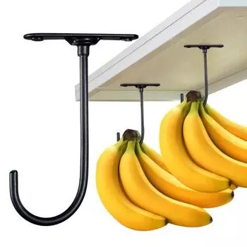 Самоклеящийся крючок-банан, металлический крючок-банан, устойчивый к ржавчине, прочный, выдерживающий нагрузку, органайзер для подвешивания под шкафом чёрный