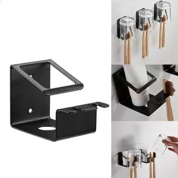Самоклеящийся настенный держатель для зубных щеток из нержавеющей стали, органайзер для зубной пасты без перфоратора, подставка для ополаскивателя для рта, инструменты для ванной комнаты чёрный