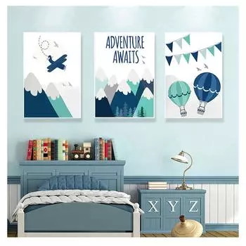 Самолет воздушный шар карта мира плакаты на скандинавскую тему и принты настенные панно для декора детской комнаты настенная живопись на холсте мультфильм 21cm30cm NoFrame