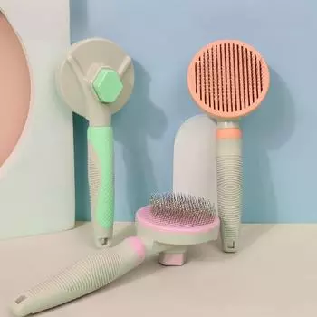 Самоочищающаяся расческа для собак и кошек — автоматическое удаление шерсти с помощью одной кнопки fine needle fluffy comb серый/розовый