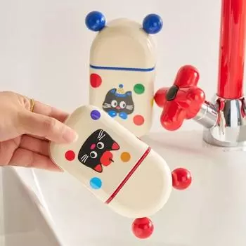 Самоосушающаяся милая мыльница в виде кота, контейнер для мыла в виде мультфильма, бытовая мыльница для путешествий, домашний декор розовый