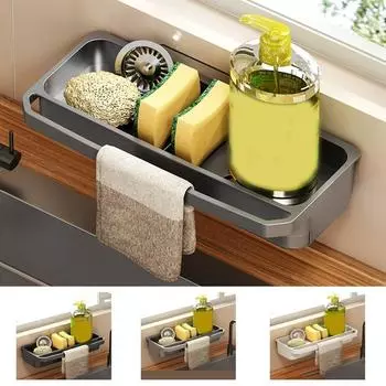 Самоосушающаяся полка для хранения раковины, пластиковая подставка для полотенец, держатель для губки для кухни белый
