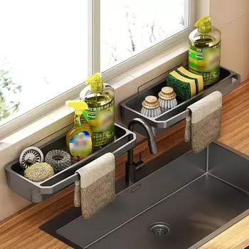 Самоосушающаяся полка для кухонной мойки, подвесная, без сверления, органайзер для полотенец, быстросохнущий съемный держатель для кухонной губки для ванной комнаты