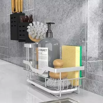 Самоосушающаяся полка для раковины из нержавеющей стали, полка для кухонной раковины, держатель для мыла и губки, органайзер для кухонной раковины серебряный