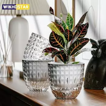 Самополивающийся цветочный горшок, автоматический впитывающий воду цветочный горшок, прозрачный двухслойный пластиковый горшок для суккулентных растений, декоративный горшок белый