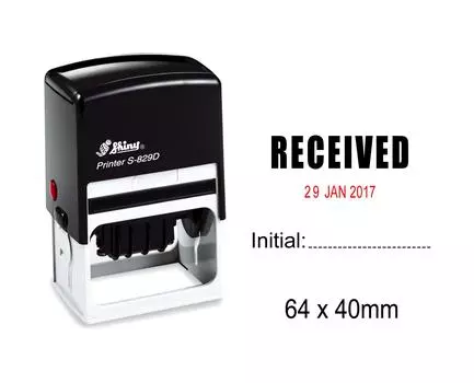 Самостоятельно красящий блестящий штамп даты с полученным и начальным текстом Ofiice Канцелярские резиновые штампы Impression Area : 64 mm x 40 mm чёрный