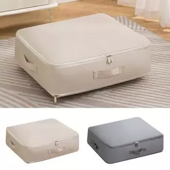 Самосжимающийся органайзер, большая вместительная сумка для хранения с ручкой, застежкой-молнией, водонепроницаемая тканевая сумка для переноски одеял, постельных принадлежностей Middle бежевый