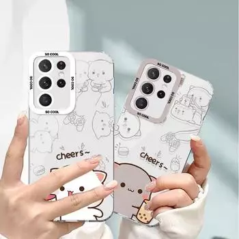 Samsung A13 Liquid Glass Case S22Ultra Peach Cat Couple Plus Milk Tea Полный пакет Samsung S22plus