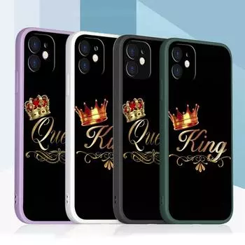 Samsung Galaxy A13 A23 A14 A24 A25 S23 FE для iPhone 11 12 13 14 15 Pro Max Мягкий чехол для телефона с прямым краем и ремешком A30 King Queen для пар for iPhone 5(5s)