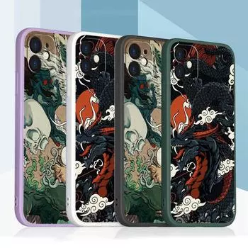 Samsung Galaxy A14 A24 A23 A13 A53 A54 A34 S23 FE для iPhone 11 12 13 14 15 Pro Max Мягкий чехол для телефона с прямым краем и ремешком A33 Дизайн дракона for iPhone 5(5s)