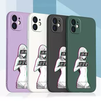 Samsung Galaxy A14 A24 A54 A34 для iPhone 11 12 13 14 15 Pro Max Xiaomi Redmi 13C Huawei Straight Edge Мягкий чехол для телефона NY9 хентай Harajuku Anime Girl for iPhone 5(5s) зелёный