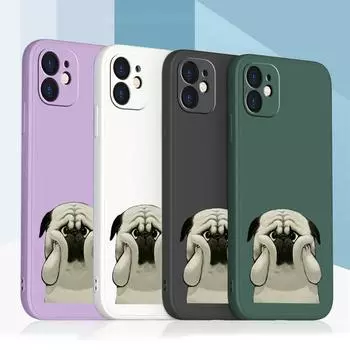 Samsung Galaxy A14 A24 A54 A34 для iPhone 11 12 13 14 15 Pro Max Xiaomi Redmi 13C Huawei Straight Edge Мягкий чехол для телефона NY1 Animal Cute Мопс for iPhone 5(5s) чёрный