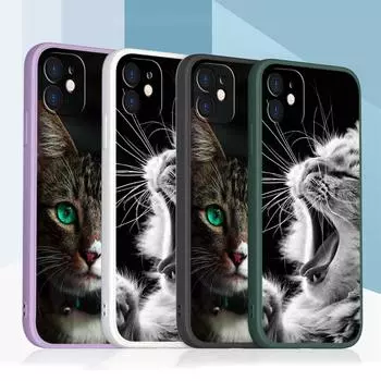 Samsung Galaxy A14 A24 A54 A34 S23 FE для iPhone 11 12 13 14 15 Pro Max Мягкий чехол для телефона с прямым краем и ремешком A41 Cool cat Black Design Art for iPhone 5(5s)