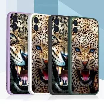 Samsung Galaxy A14 A24 A54 A34 S23FE для iPhone 11 12 13 14 15 Pro Max Xs Мягкий чехол для телефона с прямым краем и ремешком A51 Tiger Leopard Pattern for iPhone 5(5s)