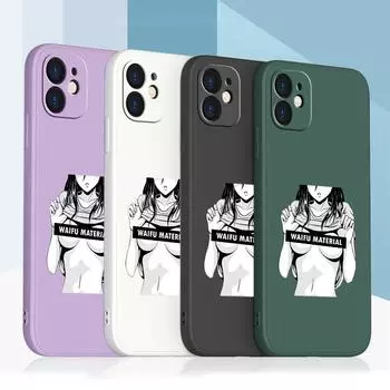 Samsung Galaxy A14 A24 A54 для iPhone 11 12 13 14 15 Pro Max Xiaomi Redmi 13C Huawei Straight Edge Мягкий чехол для телефона NY19 Sugoi Senpai Anime Waifu art for iPhone 5(5s) зелёный