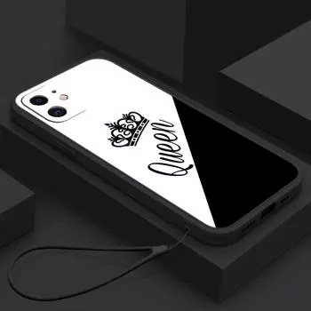 Samsung Galaxy A15 A25 S23 FE для iPhone 11 12 13 14 15 Pro Max Мягкий чехол для телефона с прямым краем и ремешком с ремешком A17 Пара Queen King for iPhone 5(5s)