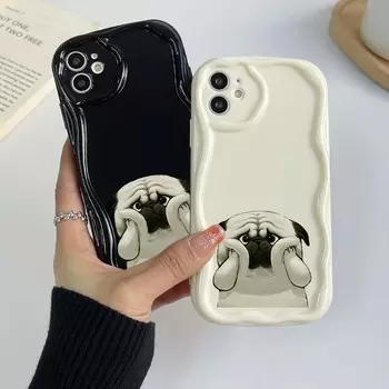 Samsung Galaxy A25 для iPhone 15 Xiaomi Poco X6 Redmi Note 12 Huawei Honor 90 Чехлы для телефонов NY1 Животное Милый мопс Эксклюзивный кремовый чехол Мягкий чехол for iPhone 6 белый