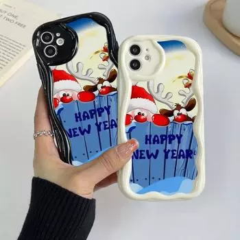 Samsung Galaxy A25 для iPhone 15 Xiaomi Poco X6 Redmi Huawei Honor 90 Чехлы для телефонов A2 Новогодний рождественский дизайн арт-эксклюзив Кремовый узор Мягкий чехол for iPhone 6 белый