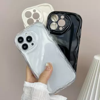 Samsung Galaxy A35 A55 S24 Ultra Xiaomi Poco X6 Pro Redmi Note 13 Pro 13C Чехол для телефона Черно-белый прозрачный мягкий чехол Кремовый дизайн с волнами Чехол-ракушка Samsung A02/M02 слоновая кость