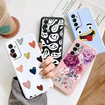 Samsung Galaxy Phone M23 5G F23 5G Противоударный чехол с милым котом Мягкий силиконовый чехол для задней панели телефона Samsung M23 F23 Защитная задняя часть Красивые цветочные сумки Samsung M23 5G