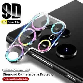 Samsung Galaxy S22 S23 S24 Plus / S22 S23 S24 Ultra Bling Защитное кольцо для объектива камеры из закаленного стекла S22 серебряный