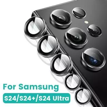 Samsung Galaxy S24 Ultra S24 Plus S24+ Защитная пленка для объектива камеры Алюминиевый сплав Металл Закаленное стекло Защитное кольцо для камеры S24 чёрный