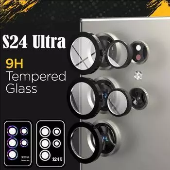 Samsung Galaxy S24 Ultra S24 Plus S24+ Металлическое защитное кольцо для объектива задней камеры из закаленного стекла S24 чёрный