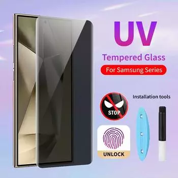 Samsung Galaxy S8 S9 S10 S20 S21 S22 S23 S24 Note 8 9 10 20 Ultra Privacy UV Liquid Glue Полностью изогнутое закаленное защитное стекло для экрана Samsung Galaxy S8