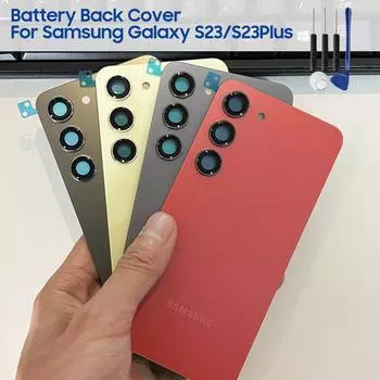 Samsung Оригинальные задние крышки чехлы Крышка аккумулятора Корпус для Samsung Galaxy S23 5G SM-S911B S23+ 5G S23 Plus SM-S916B Задняя задняя стеклянная крышка For S23 чёрный