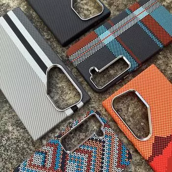 Samsung S24Ultra/S23Ultra Защитный чехол из магнитного кевлара с узором из углеродного волокна S23 Plus