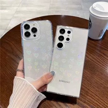 Samsung S25/S23 Ультрамаленький Лазерный Чехол Сердце Прозрачный S22 Ultra