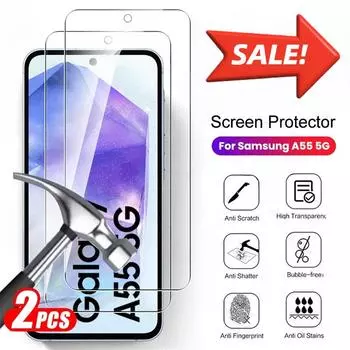 Samung A55 Glass 2PCS закаленное стекло для Samsung Galaxy A55 5G 2024 SM-A556B 6.6 протектор экрана телефона SamsungA55 A 55 55A For Samsung A12 чистый