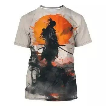 Samurai Men s 3D T-shirt Soldier Print O Neck Short Sleeve Casual Anime Pullover Streetwear Outdoor Male Tee Top Oversized Clothing S