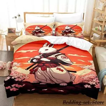 Samurai Rabbit Bedding Set Single Twin Full Queen King Size Bed Set Adult Kid Bedroom Duvetcover Sets Anime parure de lit Bed EU Single 135x200cm