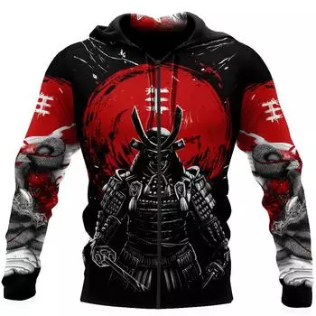 Самурай и дракон татуировка 3D печать весна осень модная мужская толстовка унисекс с капюшоном уличная повседневная куртка спортивный костюм M