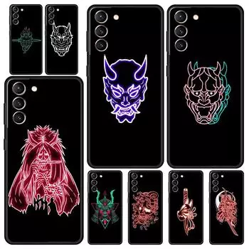 Самурай Они маска неоновый чехол для телефона для Samsung Galaxy S24 S23 S22 5G S20 Ultra S21 FE S10 S9 Plus S10E S8 Lite 20 Мягкий чехол из ТПУ Samsung S23 Plus