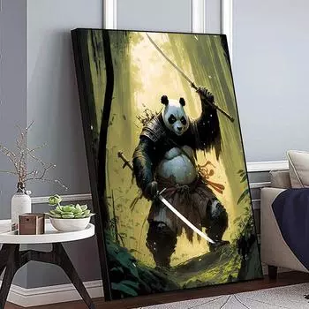 Самурай Панда Холст Картина В Бамбуковом Лесу Кимоно Панда Плакаты с Животными Печать Современная Гостиная Комната Для Мальчиков Домашний Декор Картина Без Рамки 21*30cm