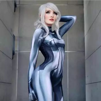 Самус Аран Косплей Костюм Женщина Девушки Супергерой Zero Костюм Самус Боди Зентаи Костюмы Хэллоуин Комбинезон Взрослые Дети XS&Size for Kids