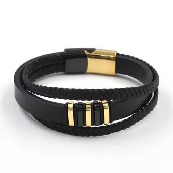 Самые продаваемые европейские и американские популярные мужские многослойные классические плетеные кожаные браслеты из нержавеющей стали 21cm