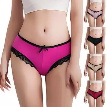 Самые сексуальные трусики для женщин, сексуальное женское белье, кружевные штаны из ледяного шелка с низкой талией, хлопковые трусы с промежностью, женская одежда S чёрный