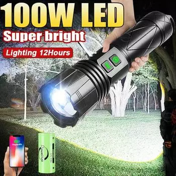 Самый мощный 100 Вт супер яркий светодиодный фонарик высокой мощности перезаряжаемый фонарик фонарь для кемпинга ручной фонарь without battery