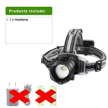 Самый мощный налобный фонарь Мощный светодиодный перезаряжаемый USB-фонарик Супер яркий дальний свет с зумом Фары для рыбалки without battery, charger чёрный