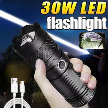 Самый мощный светодиодный фонарик, перезаряжаемый, супер яркий, водонепроницаемый, с COB-лампами, фонарь сверхдальнего действия чёрный