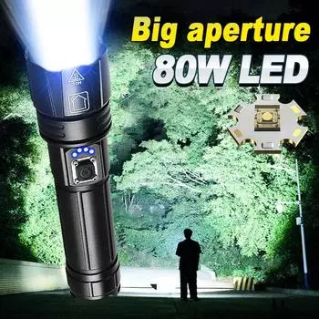 Самый мощный светодиодный фонарик USB перезаряжаемый фонарик высокой мощности фонарик дальний выстрел ручная лампа для кемпинга Without battery чёрный