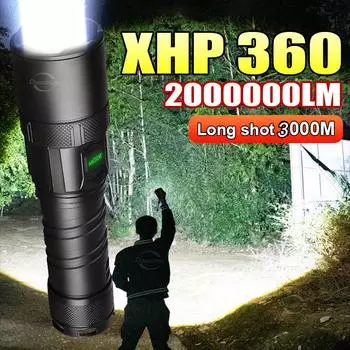 Самый мощный светодиодный фонарик XHP360 Torch перезаряжаемый фонарик Long Shot 3000M светодиодные фонарики 18650 тактический фонарь D-XHP160 Flashlight