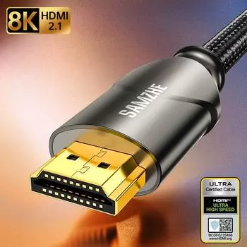 САМЖЕ 8K HDMI-кабель 48 Гбит/с 2.1 Сверхскоростной сертифицирован для ТВ-приставки PS5 USB-концентратор 8K @ 60 Гц HDMI2.1 48 Гбит/с eARC Dolby Vision HDMI 0.5m
