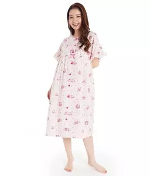 SAN1658 Marron Cream Широкое платье из хлопка с коротким рукавом, комнатная одежда Sanrio, цветочное платье Marroncream, размер [SAZAC] 100% женский, розовый/ML