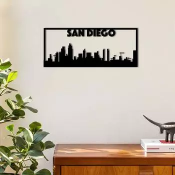 San Diego City Skyline Metal Wall Art Elegant Home Dcor Accent, Stunning Landscape Design, Metal Iron Crafts, and Wall Hanging серебряный