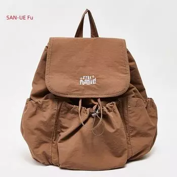 San Fu Backpack Fall Retro Children s Fun Multi-Pocket Drawstring Dopamine Contrast Color Backpack Women s Bag 504307 Brown
